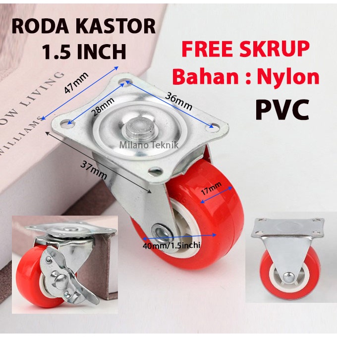 Roda PVC 1.5 inch (Mati-Hidup-Rem) CASTER Taiwan Roda Troli Furniture /pcs