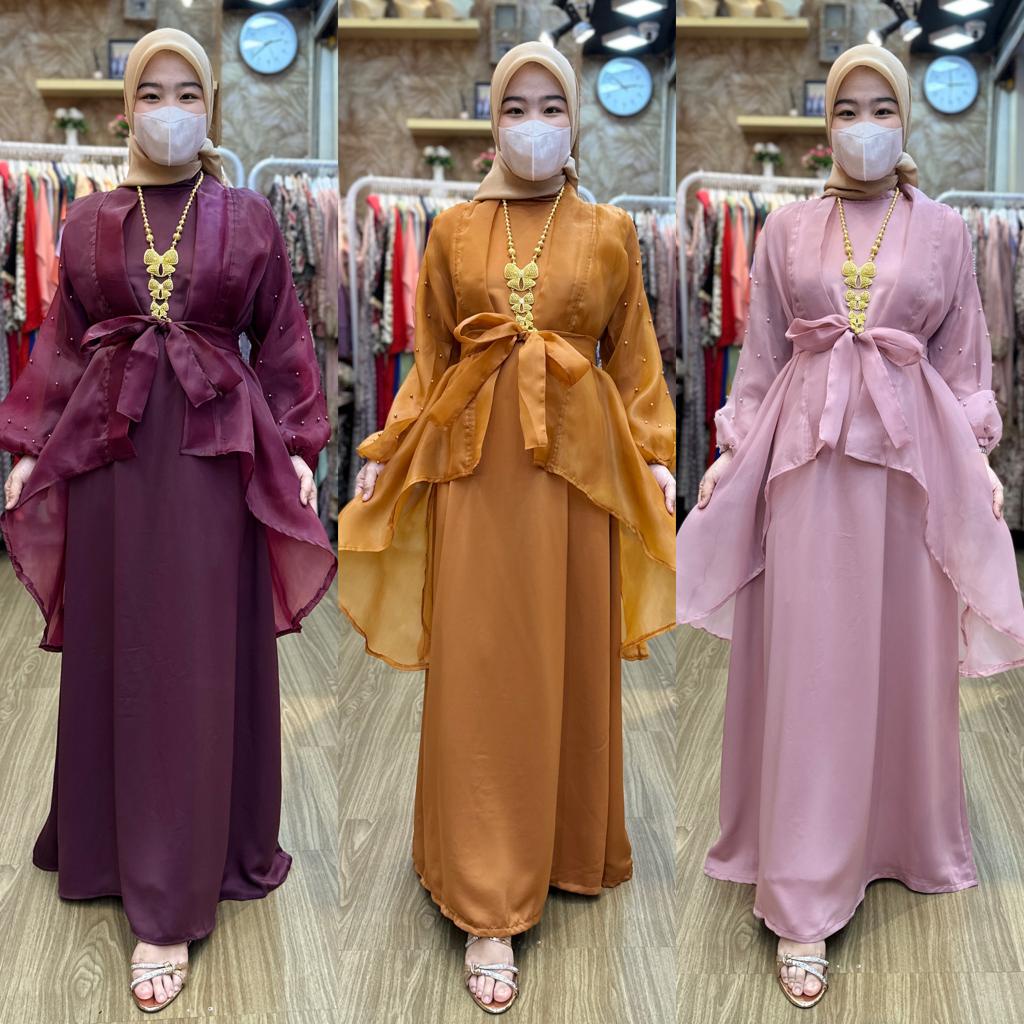 Baju Kondangan Wanita Kekinian | Gamis Pesta Mewah Elegan | Gamis Organza Premium | Dress Lebaran Ke