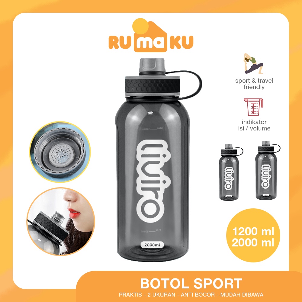 Rumaku Botol Minum Signature Besar Jumbo Sporty 1500 ml dan 2000 ml Silicone Cap Handle Premium