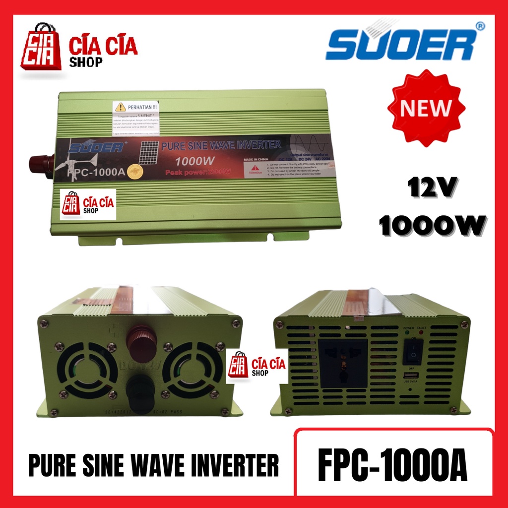 Suoer Pure Sine Wave Inverter 1000 Watt PSW Inverter 1000W Suoer FPC-1000A Inverter Sinus Murni