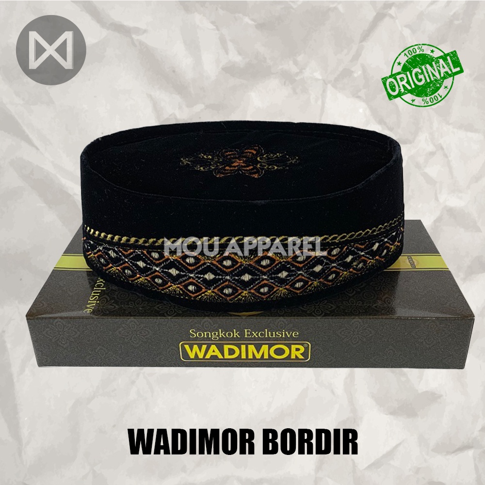 Songkok WADIMOR BORDIR AC Original Tinggi 9 Peci Sholat Pria Dewasa Hitam Full Motif Batik NU Kopiah Haji Shalat Anak Santri Laki Kopyah Solat Pesantren Nasional Beludru Ukuran Jumbo Kopeah Susun Bulat Batok Bludru Warna Putih Pendek Karakter Nama Uje Ori