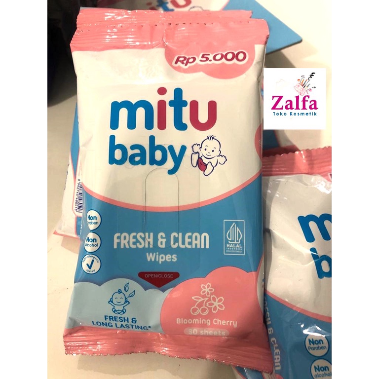 Mitu Baby Fresh &amp; Clean Wipes Blooming Cherry 30'S - Tisu Basah Bayi