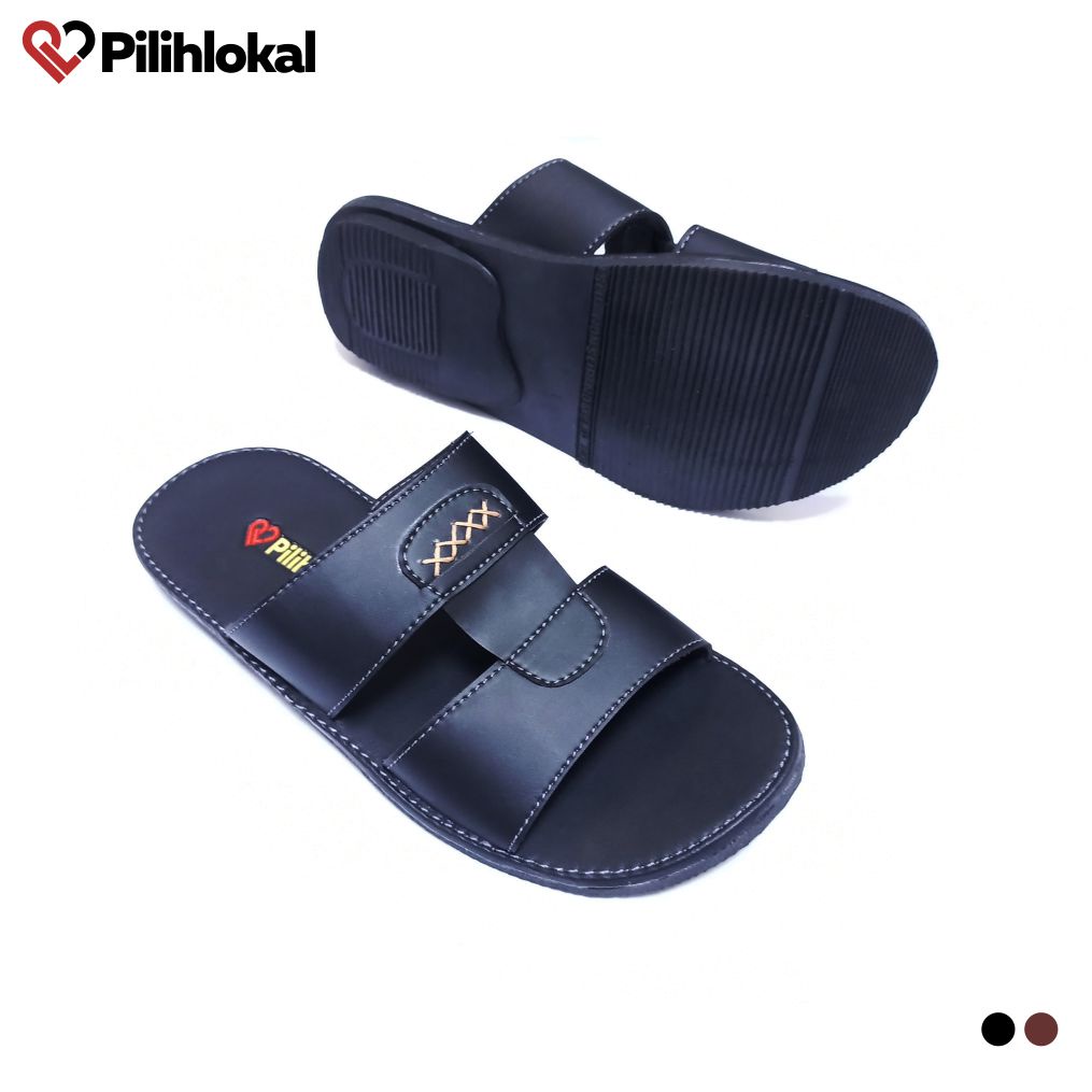 Pilihlokal - Sandal Selop Kulit Pria Dewasa Casual Terbaru 2023 Ukuran Besar Jumbo - Sendal Slip on Cowok Remaja Distro Kekinian Bahan Karet Tebal Anti Licin Lentur Murah Terlaris - Sandal Slop Laki Laki Kasual Untuk Undangan Lebaran Warna Hitam Coklat