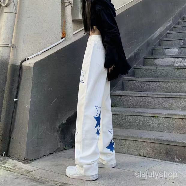 [✅BISA COD] #Sisjuly# Y2K Celana Panjang Wanita/ Huruf Bordir Dicetak Celana Jeans Pinggang Tinggi Lo