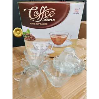 Cangkir + Lepek Coffee Time Set Kaca 8 pcs