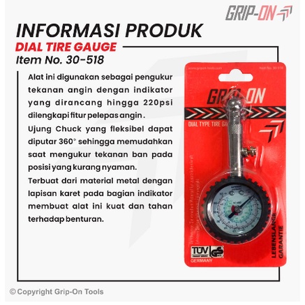 Grip On Dial Type Tire Gauge Ukuran Angin Ban Motor Mobil Model Bulat Termurah Berkualitas