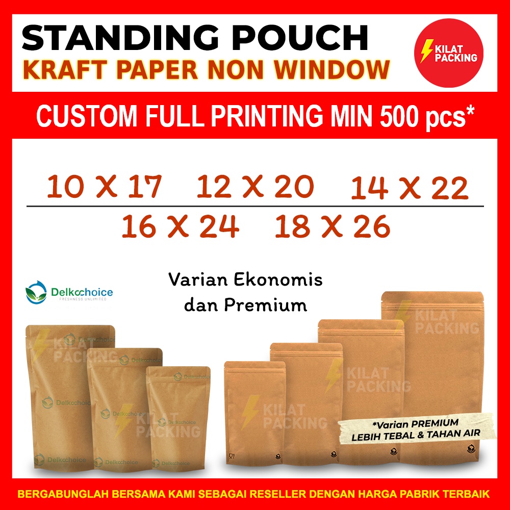 

STANDING POUCH KRAFT PAPER COKLAT NON WINDOW / PLASTIK KLIP / KEMASAN SNACK ZIPLOCK MURAH VARIAN