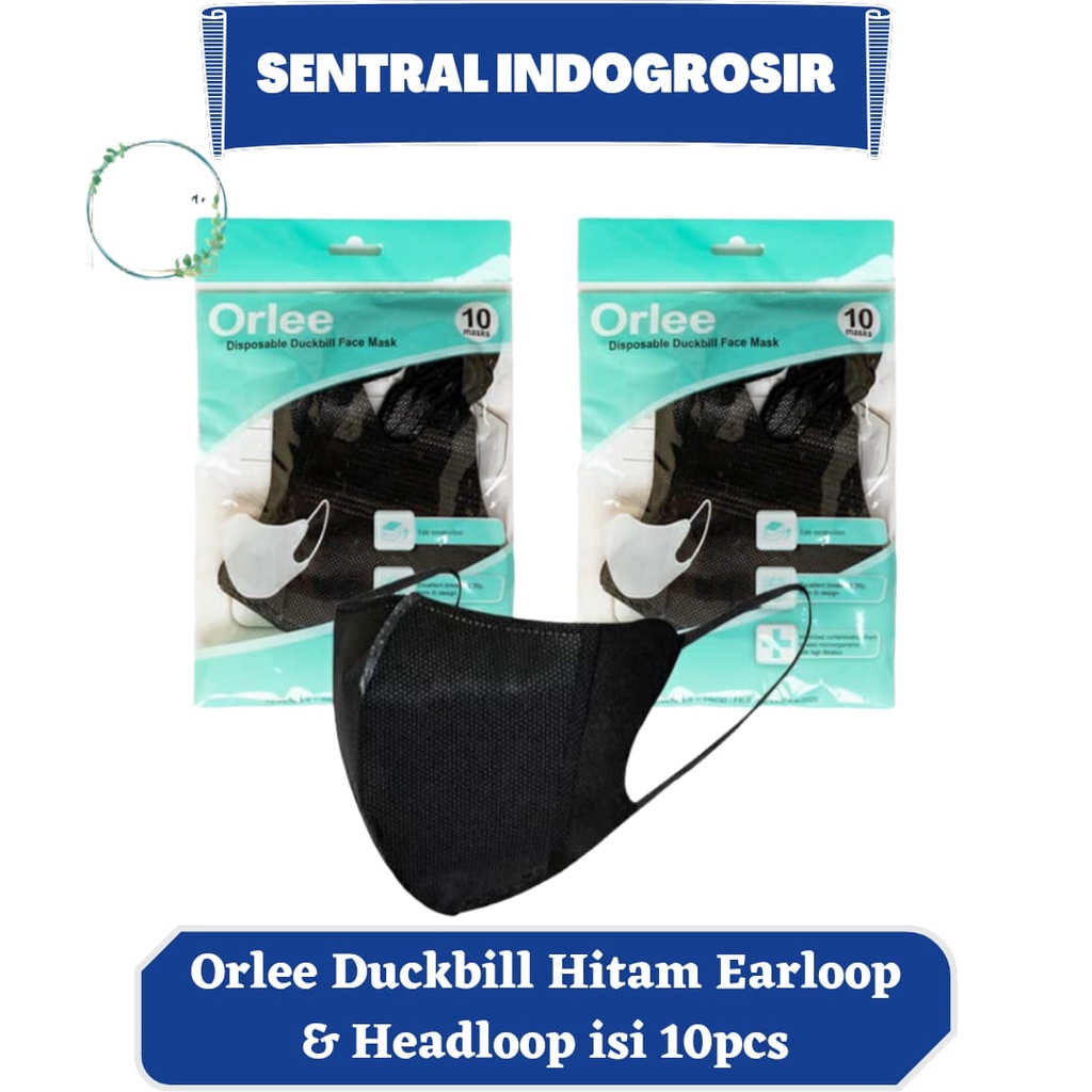 Orlee Masker Duckbill Embossed Hitam ( 1 Pack isi 10 Pcs )