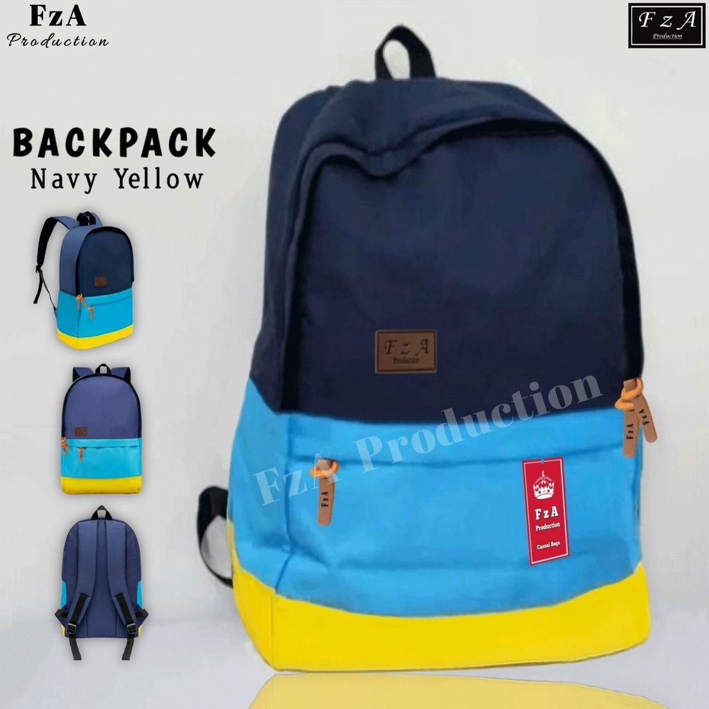 FzA Official - Big Promo..Tas Ransel Distro sekolah kuliah Kerja Pria 4286CV Tas Ransel Laptop - Navy Yellow