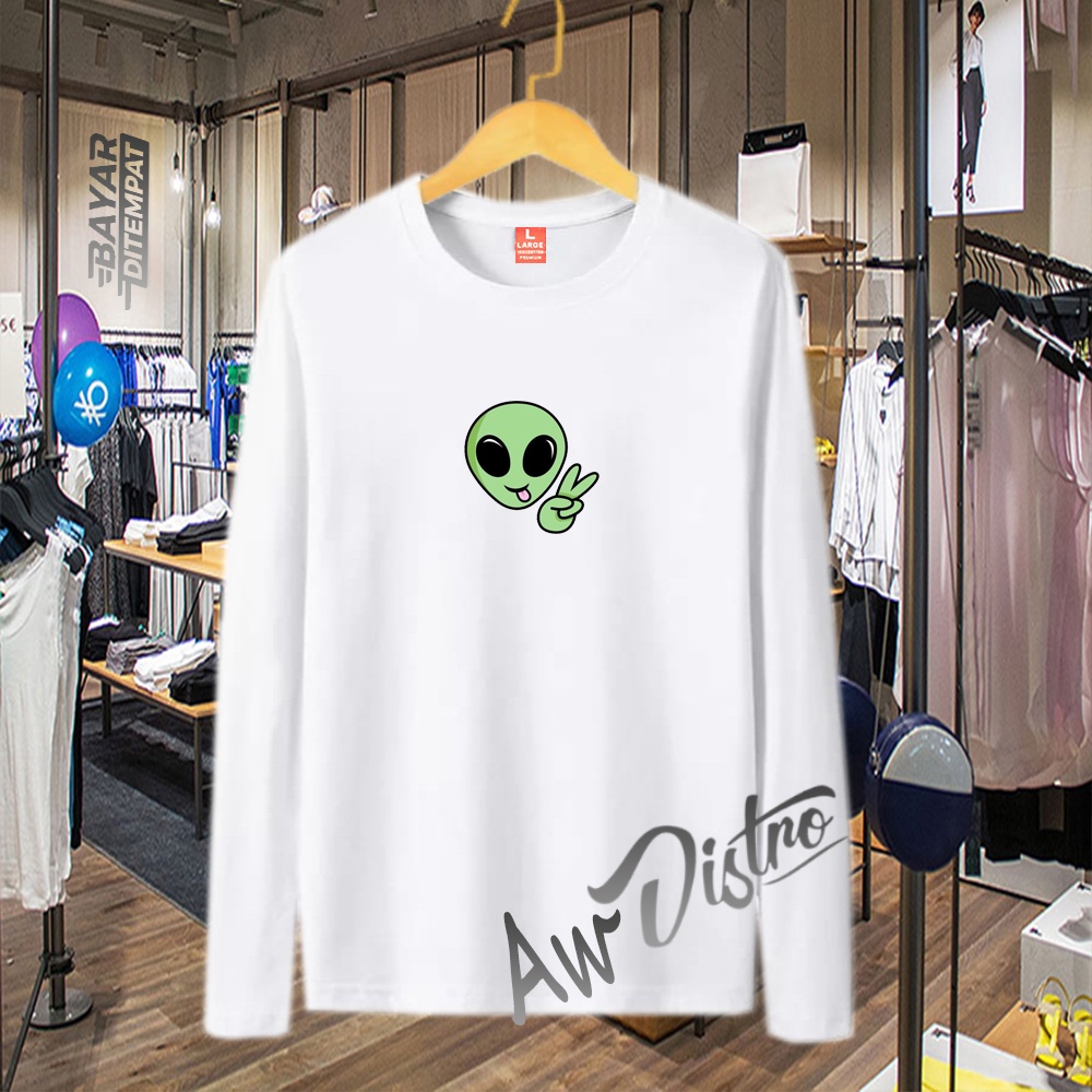 COD Baju Kaos Distro Alien Two Gold Premium Quality Lengan Panjang Kaos Tulisan Kaos Kata-Kata Kaos Sablon Big Size