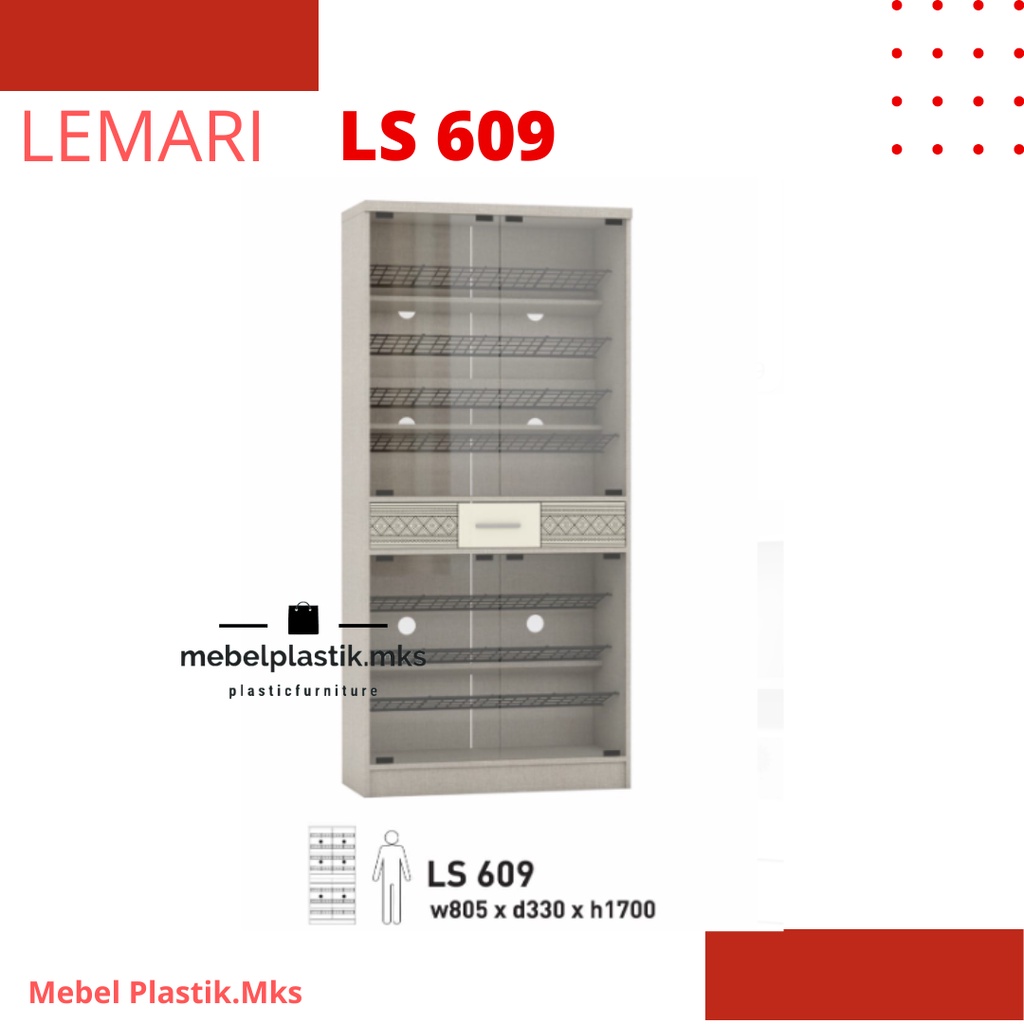 Lemari Sepatu Kaca Rak Sepatu 2 Tingkat "Harmony" LS 609 Abu-Abu
