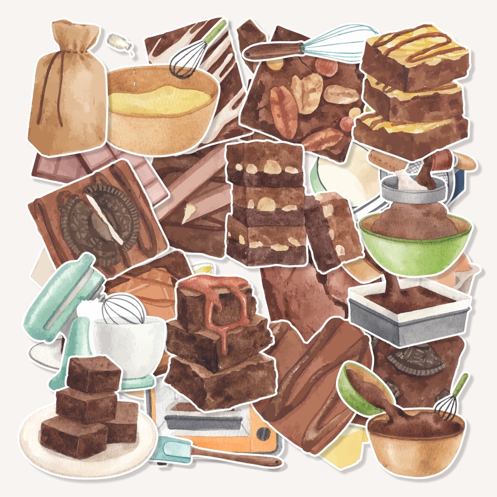 

( 20 pcs )murah stiker satuan random tema BROWNIES-watercolor/murah bisa cutting