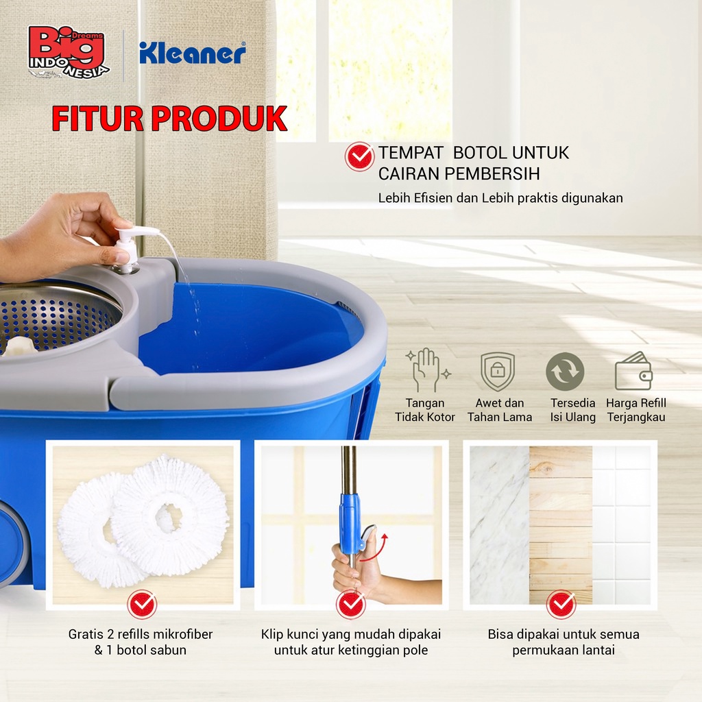 Alat Pel Putar Tornado Mop Mikrofiber Spin Mop 1 Set Pembersih Lantai Kleaner GST002