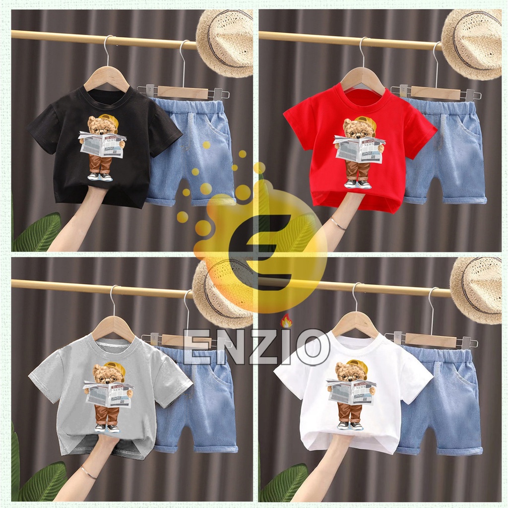 SALE 12.12 Baju Setelan Anak DTF 1-4 Tahun (NEWSPAPER BEAR) Baju Anak Berkualitas