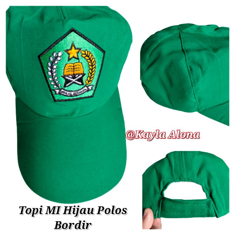 TOPI MI HIJAU POLOS / TOPI MADRASAH ( LOGO BORDIR )