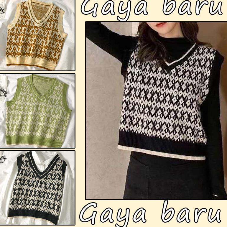 VIRAL Korea Tanpa lengan longgar v-neck Rompi kisi sweater rajutan rompi