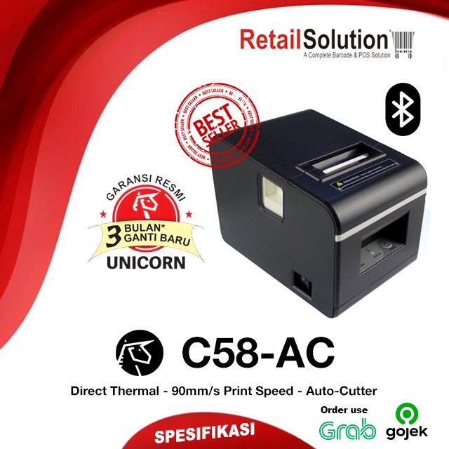 Printer Kasir Thermal Struk 58mm USB Bluetooth - Unicorn C58AC C58-AC