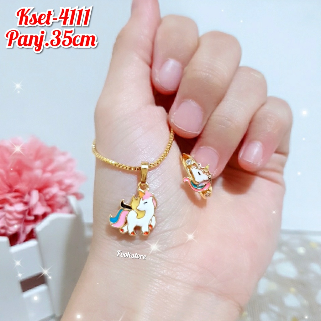 SET KALUNG ANAK MOTIF KARTUN GRATIS CINCIN ANAK PERHIASAN XUPING/UNICORN/COD