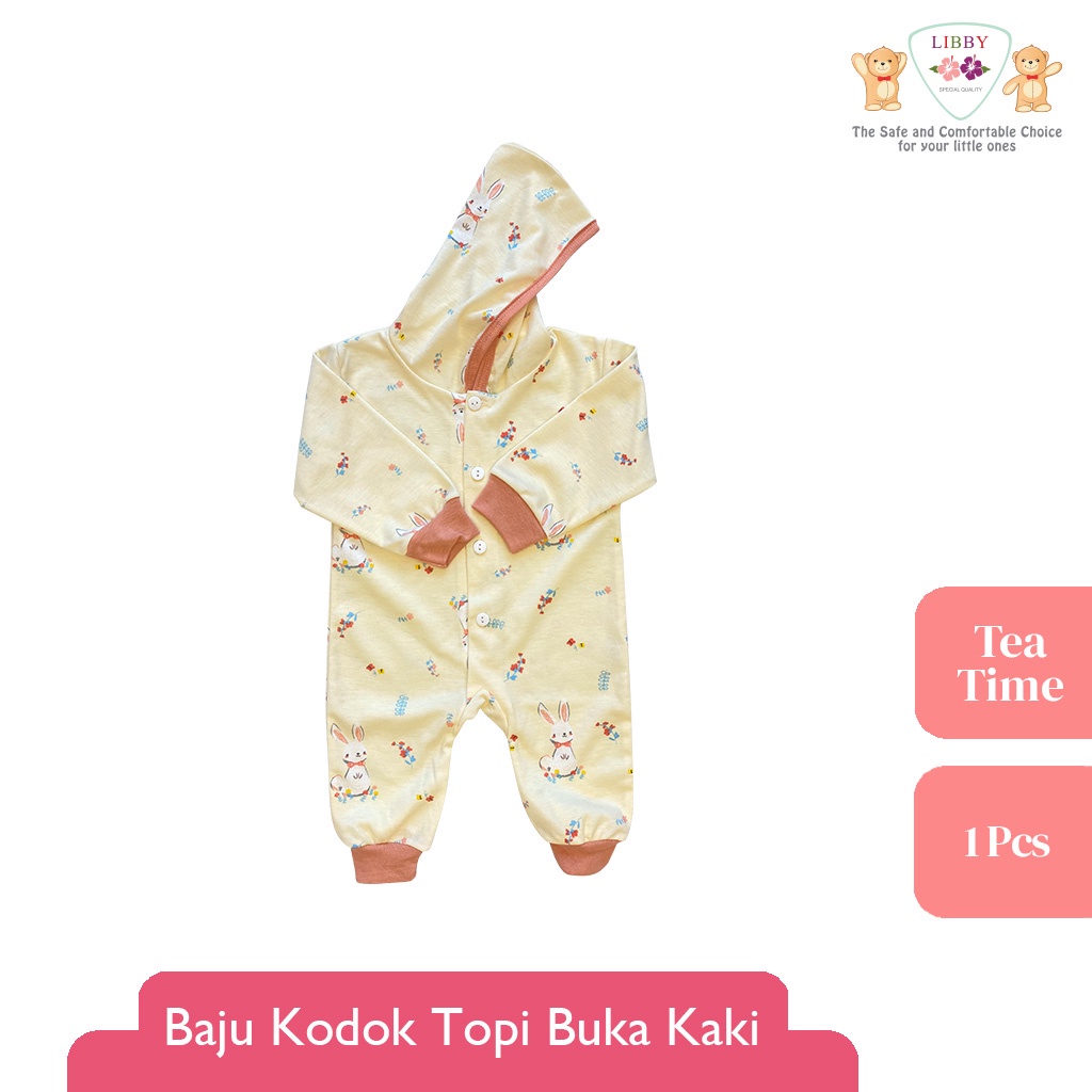 LIBBY Baju Kodok Panjang Buka Kaki Pakai Topi Motif Tea Time (1 pcs) Motif Terbaru