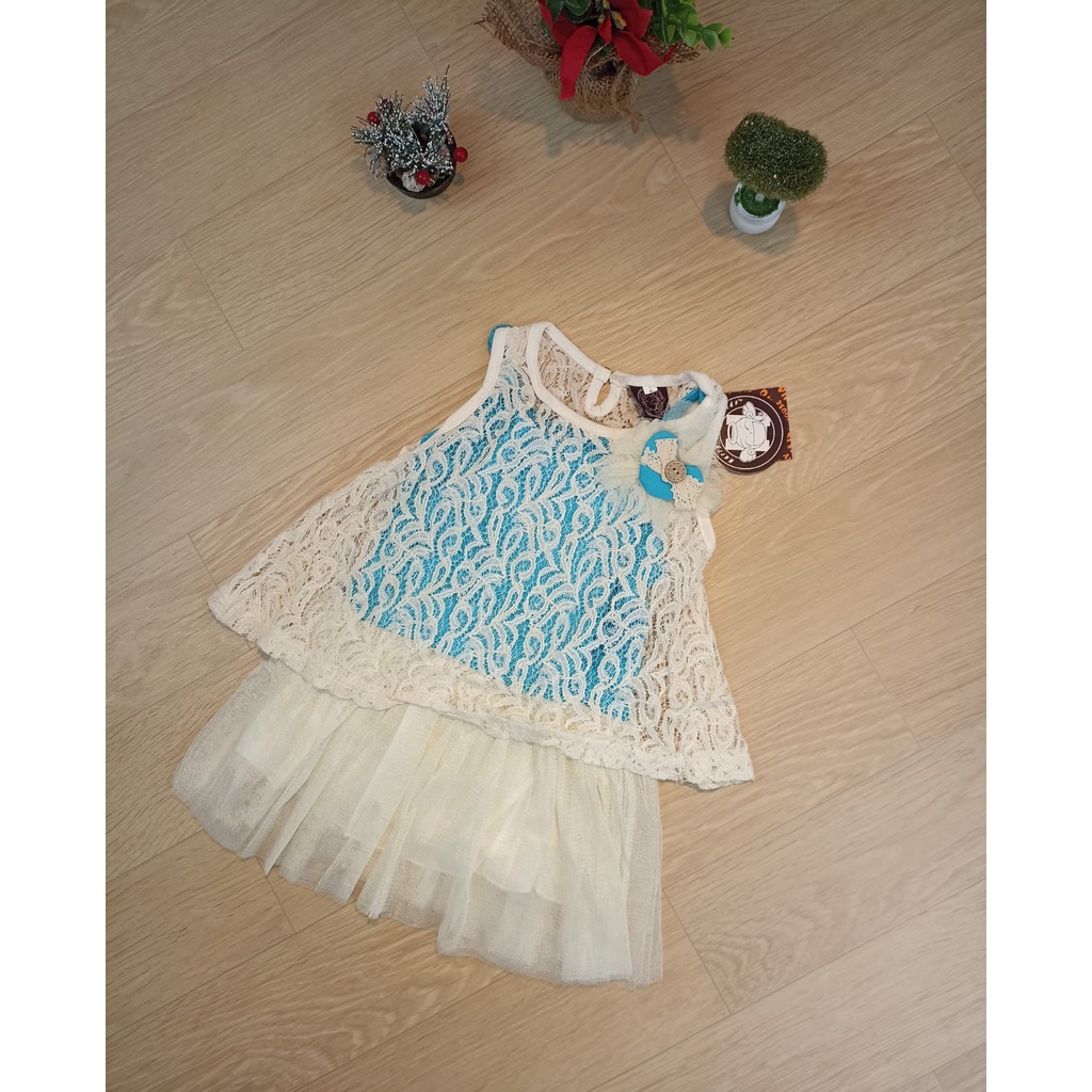 SALE DEFECT CARDIGAN BRUKAT 2in1 DRESS ANAK BIRU PUTIH HARRY HOUSE KIDS