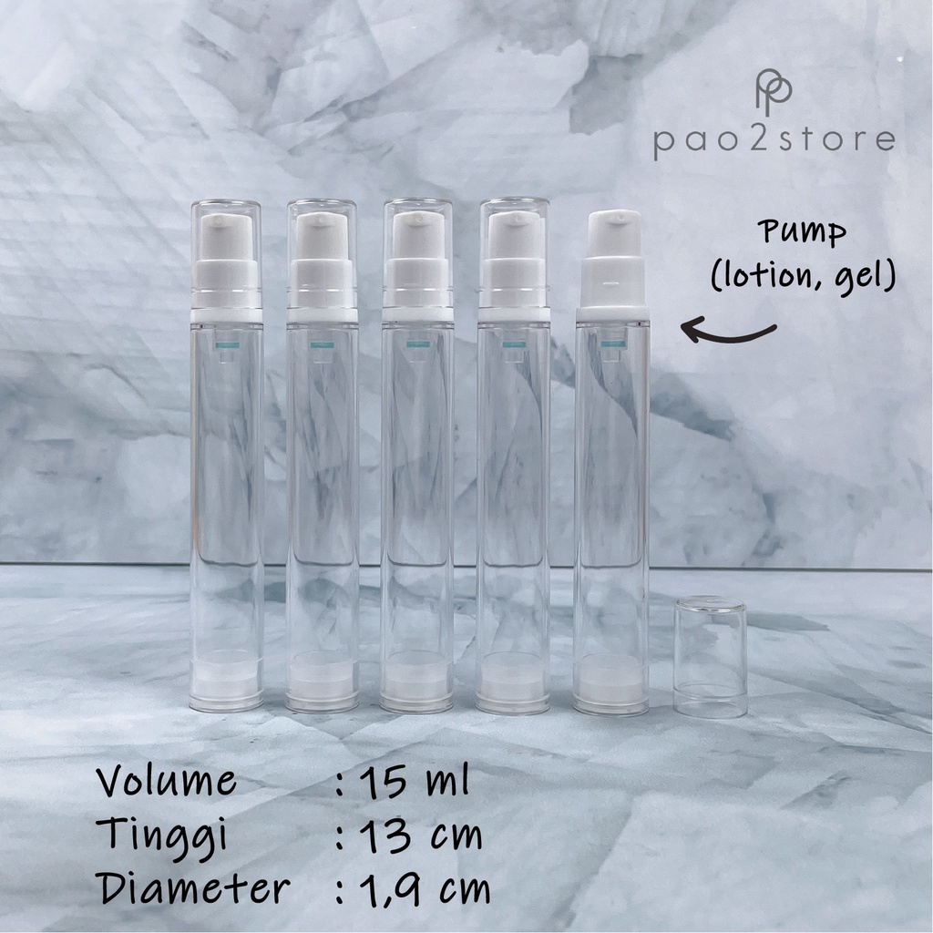 Botol Airless PUMP 15ml Vacuum - Serum / Lotion - Refillable - Clear / Bening ABS PP