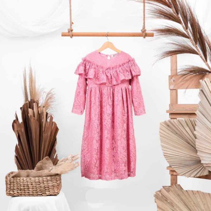 BAJU KEBAYA ANAK PEREMPUAN MODERN BROKAT GAMIS LENGAN PANJANG