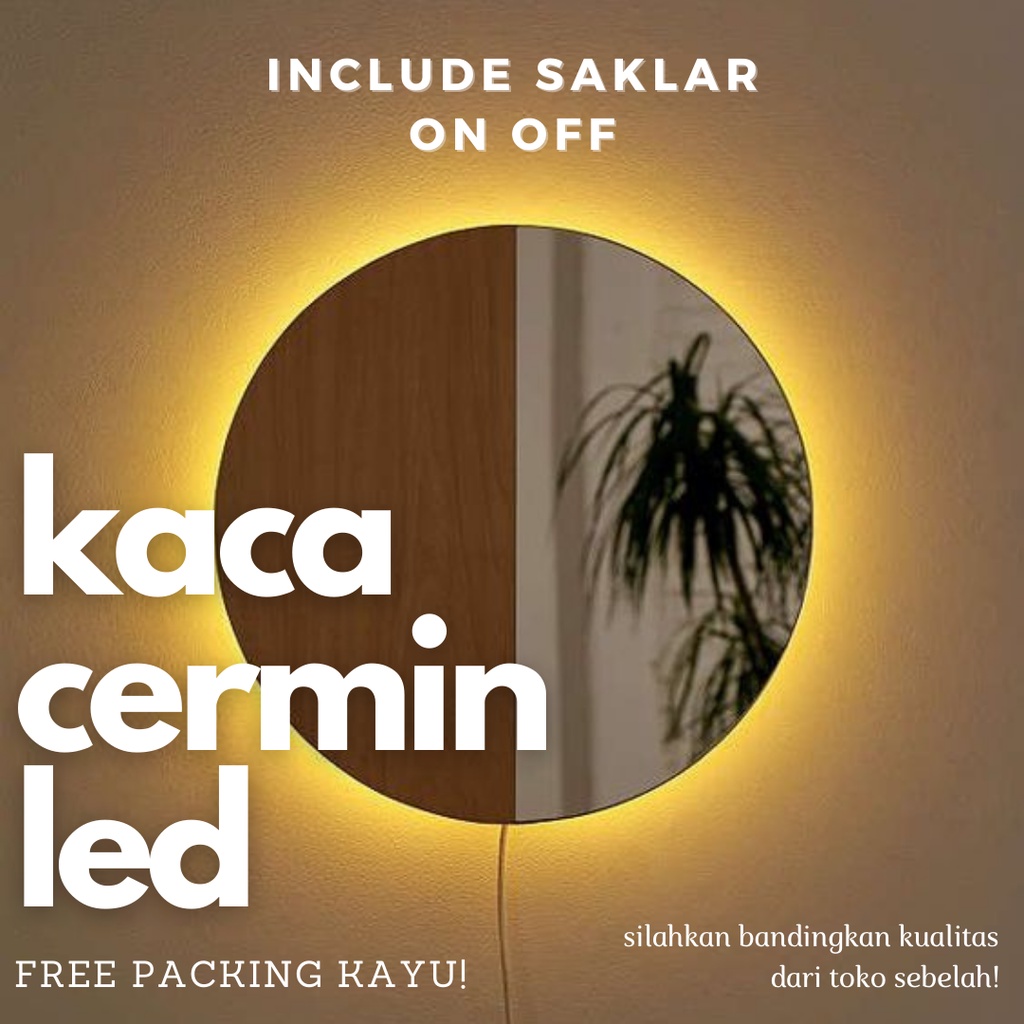 Cermin Bulat LED Besar | Diameter 50cm & 60cm | Kaca Cermin Lampu Aesthetic | Cermin Dinding Make Up