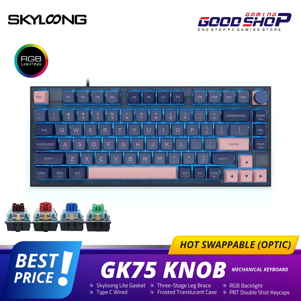 SKYLOONG GK75 HOTSWAP GLACIER OPTICAL BLUE PINK PBT