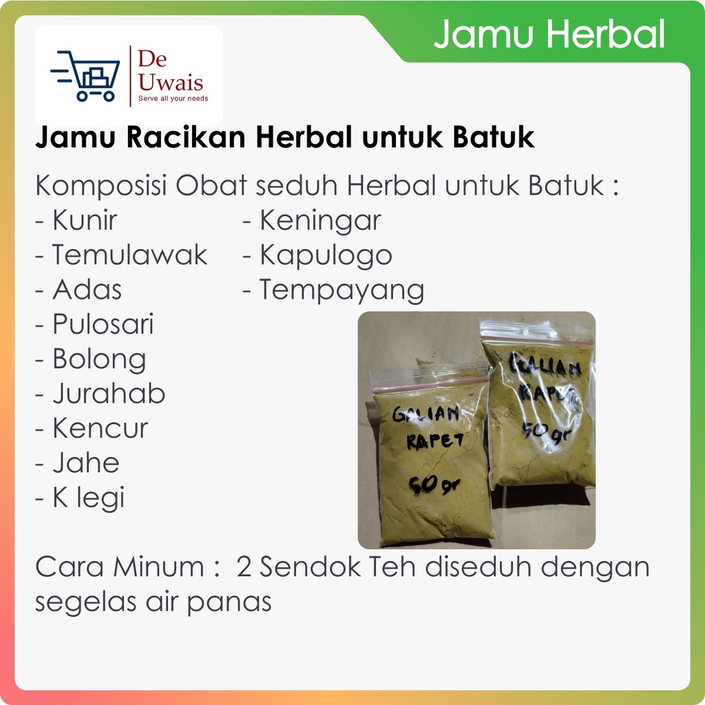 

Jamu Bubuk Seduh Racikan Berbagai Bahan Herbal Untuk Penyakit Batuk
