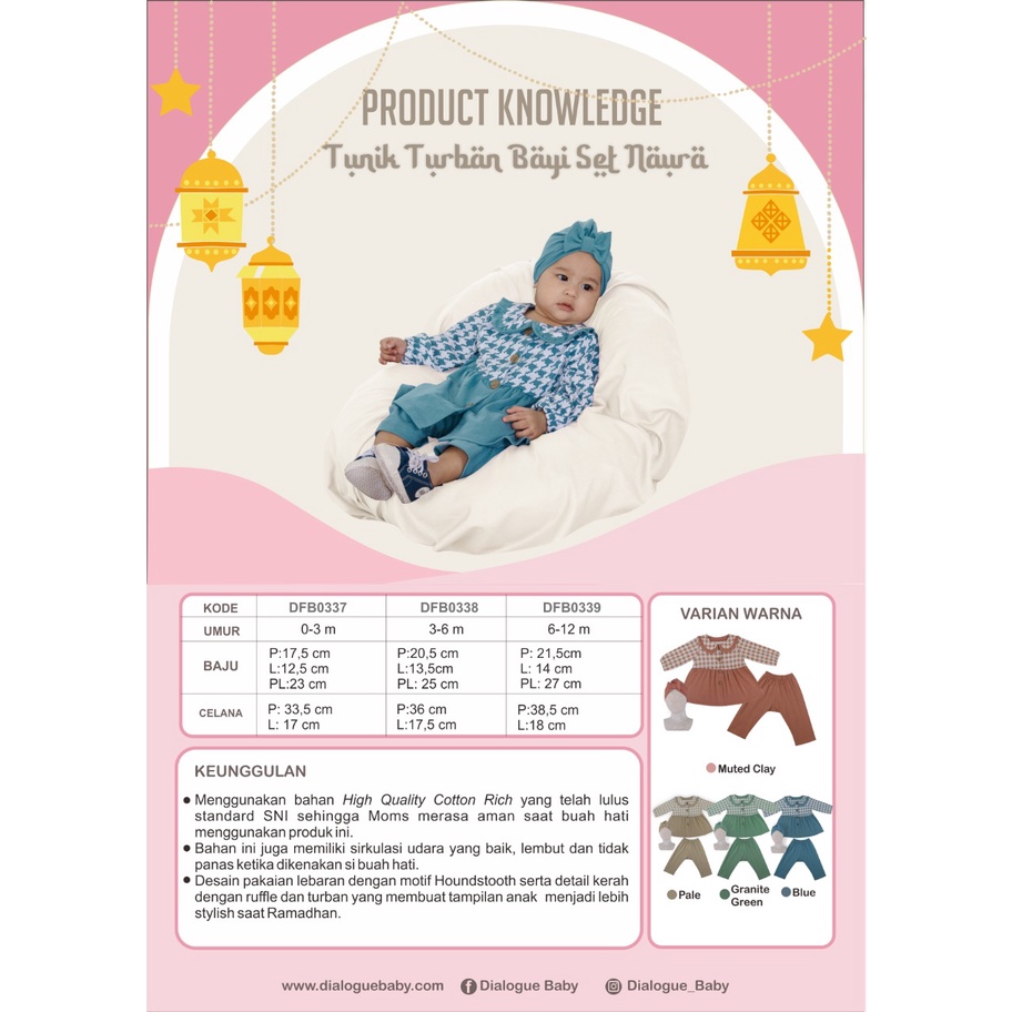 Dialogue Baby Baju Bayi Muslim Tunik Turban Bayi Set Naura - Baju Bayi Muslim 0-12 Bulan DFB0337 DFB0338 DFB0339