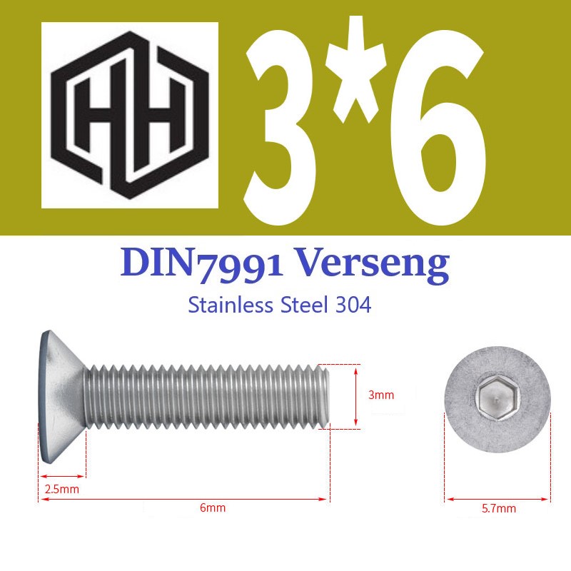 Baut L Flat M3 x 6 Verseng Flat Head Hex Stainless Steel BV36