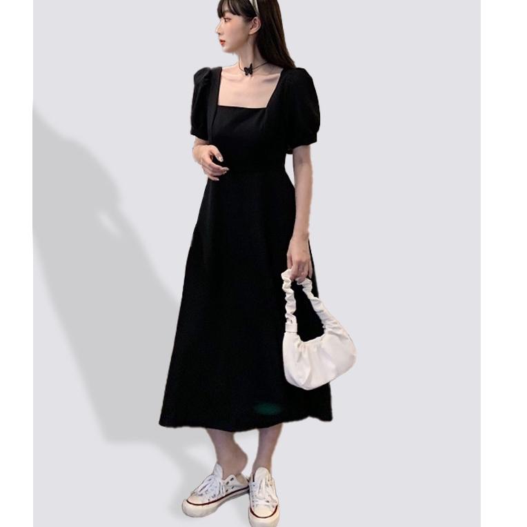 BIG SALE XIAOZHAINV Korea Retro Hitam Gaun Panjang Wanita