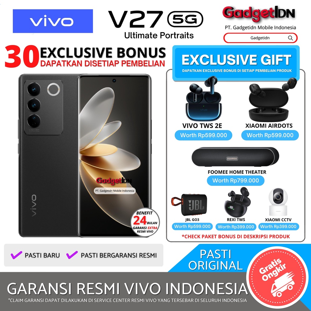 VIVO V27 5G NFC 8/256GB ( +8GB EXTENDED RAM ) GARANSI RESMI VIVO