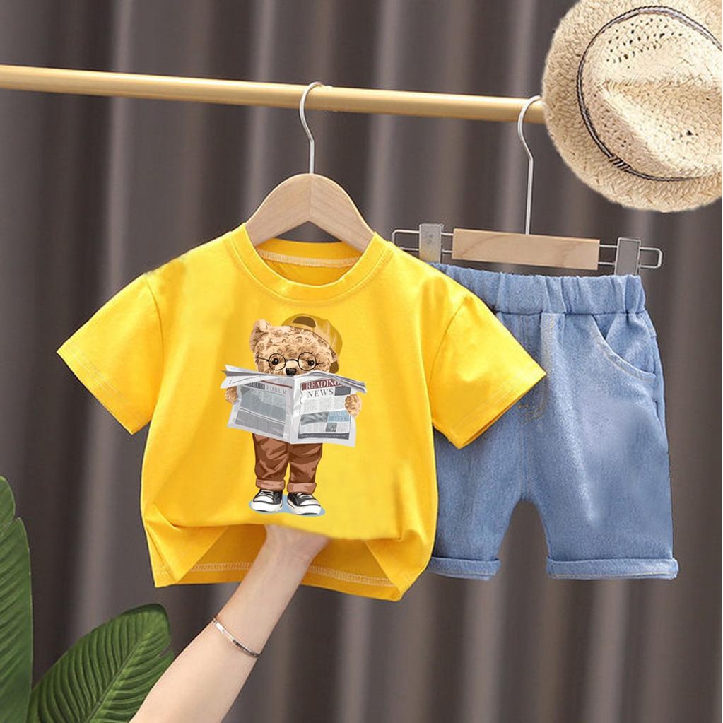 SALE 12.12 Baju Setelan Anak DTF 1-4 Tahun (NEWSPAPER BEAR) Baju Anak Berkualitas