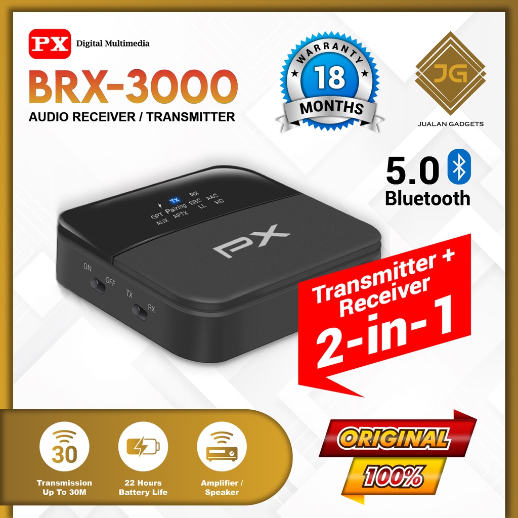 PX BRX-3000 2 IN 1 BLUETOOTH AUDIO RECEIVER - TRANSMITTER HD STEREO