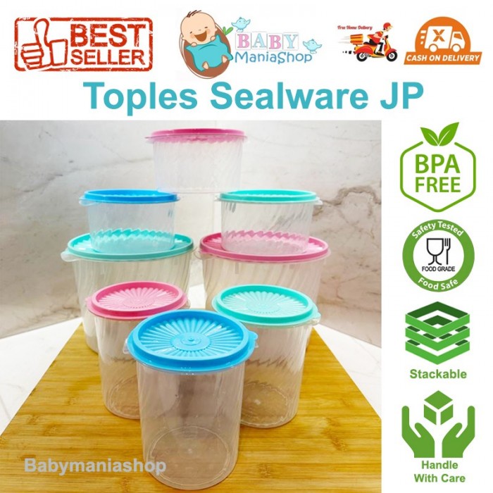 Toples Plastik Sealware Kedap Udara PREMIUM 1300ml 1400ml 5L S M L Tempat Kerupuk Rempeyek Rengginang Toples Aesthetic Serbaguna Pastel Pink Tosca Blue Jerry Plastika