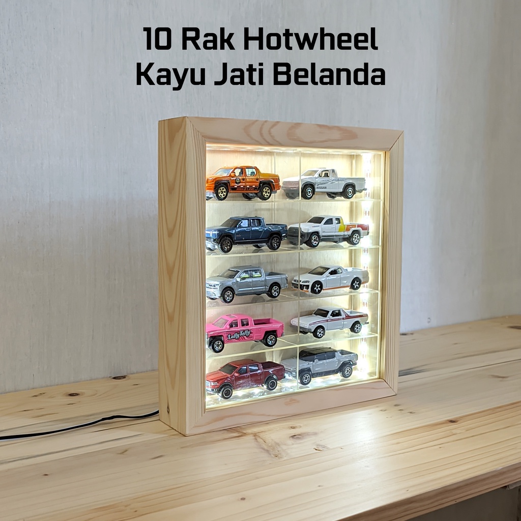 10 Mobil Rak Hotwheel Premium kayu solid dan akrilik