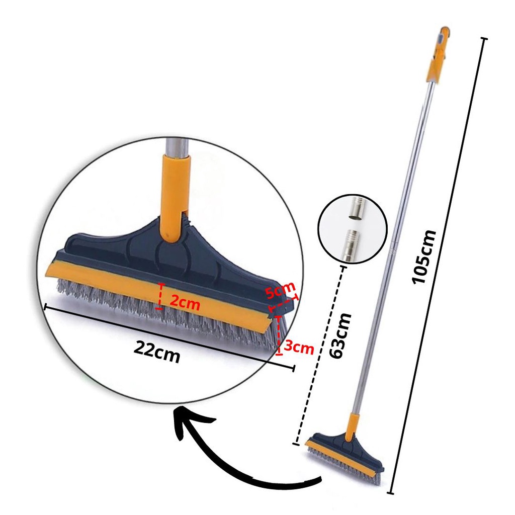 MMM Sikat Lantai WC Kamar Mandi 2 IN 1 Wiper Sikat Pembersih Putar 120 Derajat Gagang Panjang Pendek Toilet Multifungsi