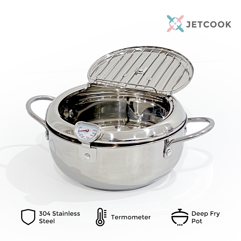 JetCook Panci Rebus Penggorengan Deep Fryer Pot Serbaguna Stainless Steel SUS304 dengan Termometer