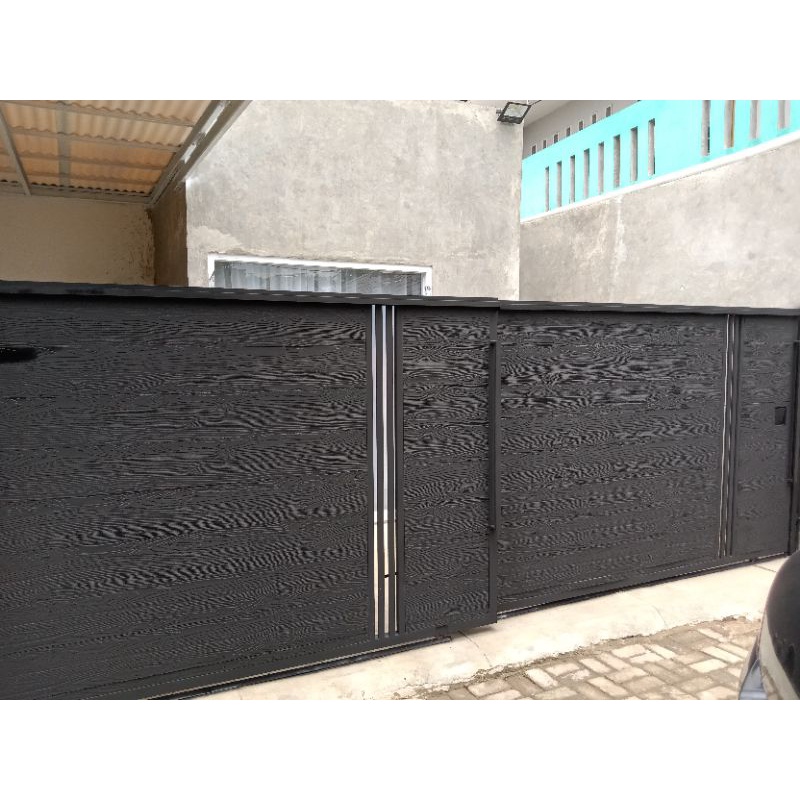 pagar besi motif kayu double sleding