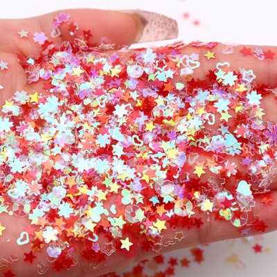 Part 3 - 500 pcs Mixed Hollow Star Heart Flower Glitter Sequins Nail Art Manik-manik Kuku Wajah Craft Kosmetik Hiasan Kuku Eye Korean Make Up Handphone Decorations Wedding Party Cosplay Beads Pastel Color Warna Warni