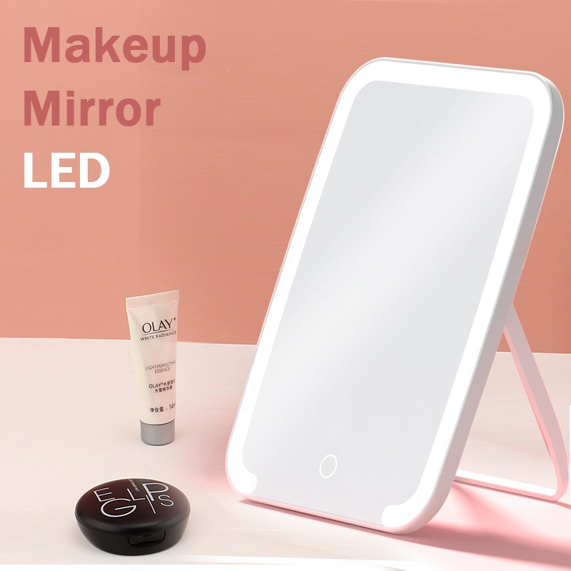 Perfin PF67LGJZ Cermin Lampu LED/Cermin Make up Meja dengan Lampu LED Tombol Touch Screen Charge USB