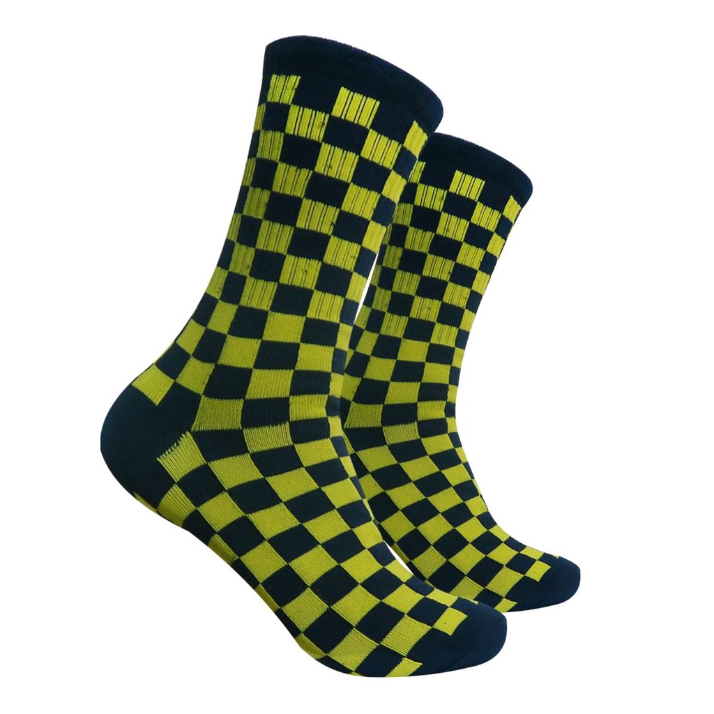 Kaos Kaki Motif Checkboard Kuning-Navy ( C11 )