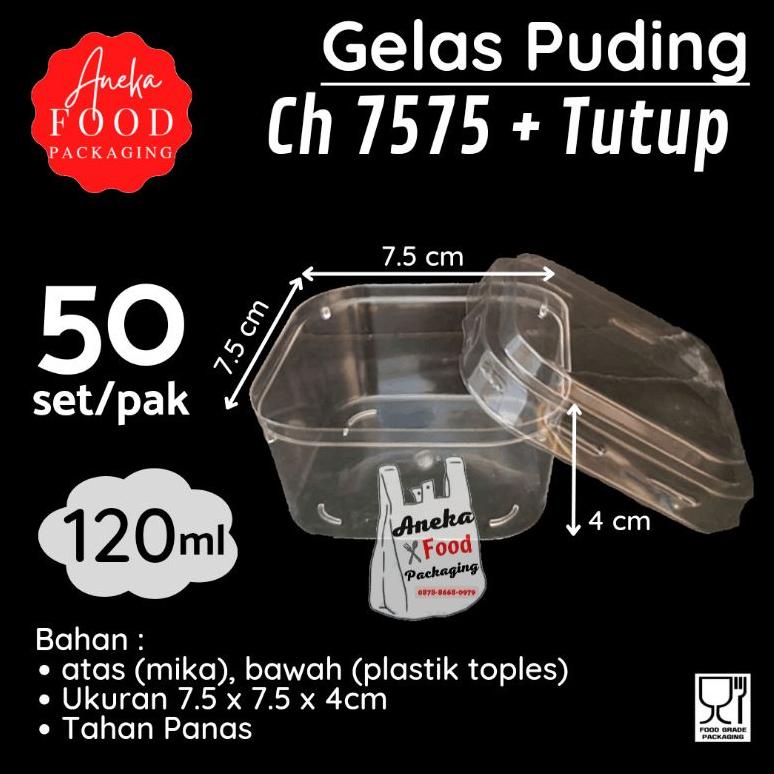 NEW STOCK 50pc- Gelas puding/cup puding CH 7575 segiempat kecil 120ml+tutup