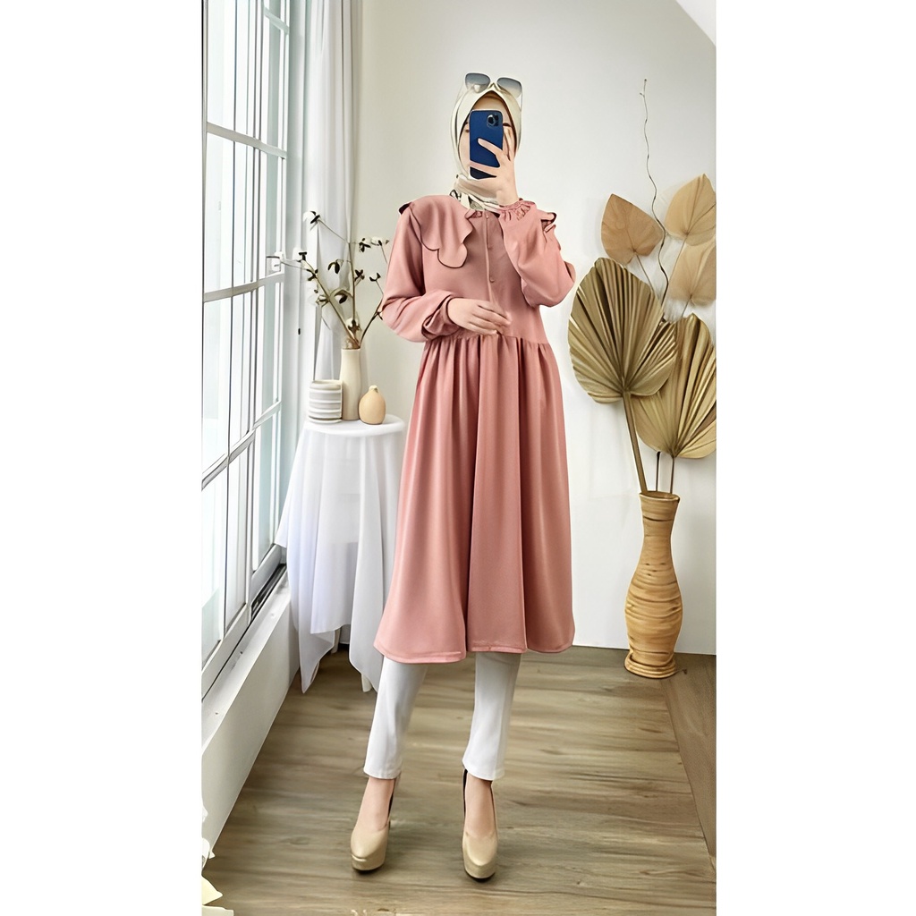 DUTA FASHION | MIDI DRESS TUNIK AMEL KERAH JUMBO XXL KAOS IMPORT SWEETY PREMIUM BUSUI BUMIL GROSIR P