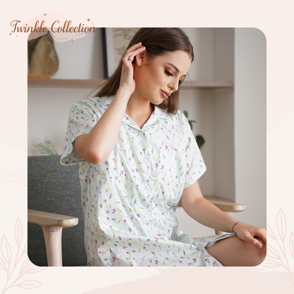 GREET NIGHT WEAR Daster Wanita Katun Jepang Full Kancing Busui K-556 DK