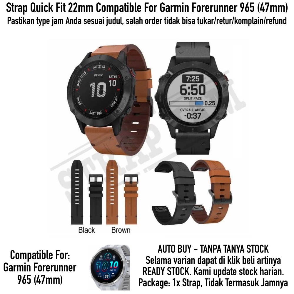 Tali Jam Strap Garmin Forerunner 965 (47mm) - Strip Leather Quick Fit 22mm