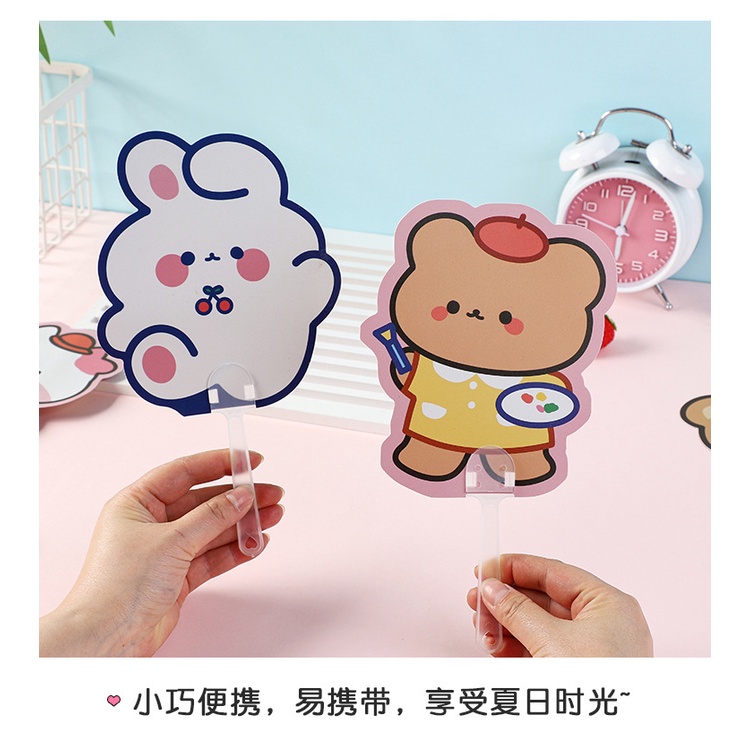 Kipas Tangan Kipas Model Lucu Bahan PP Kipas Mini Genggam Portable Model Kartun Beruang Kelinci Kucing Untuk Anak Dewasa Souvenir Hadiah Unik Mini Hand Fan Souvenir