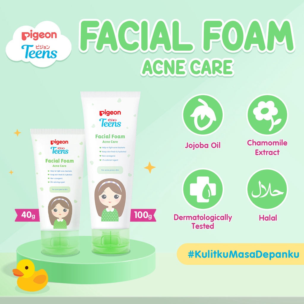 PIGEON Teens Facial Foam Acne Care Indonesia / Pembersih Wajah 40g 100g / For Acne Prone Skin / Fight Acne Bacteria Fresgh Hydrated / Jerawat Berjerawat Cleanser / Skincare Face Care Series Anak Remaja / All Skin Type Daily Mild Cleansing and Oil Control