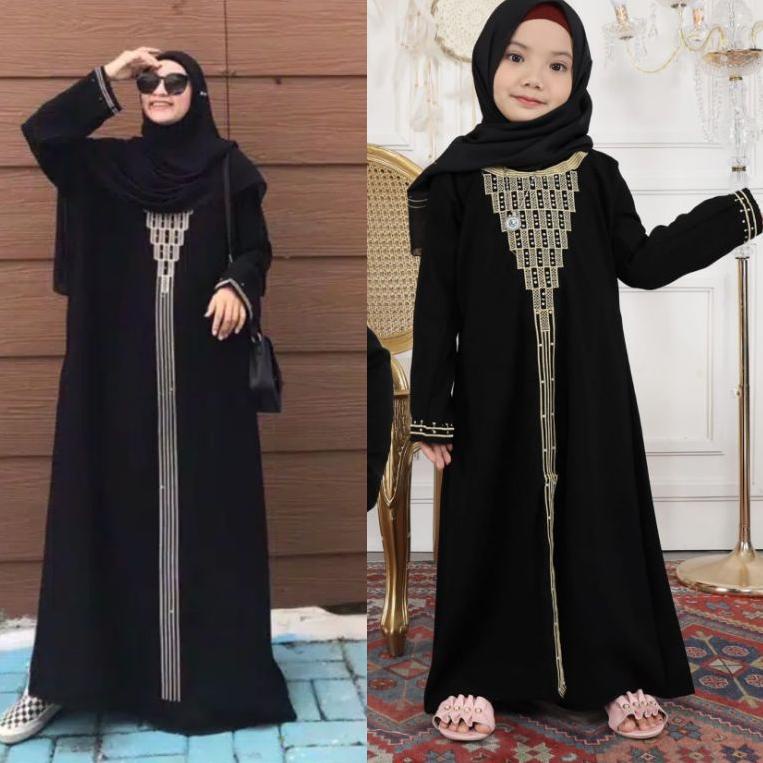 TERLARIS TERMURAH ABAYA HITAM JUBAH GAMIS JETBLACK BORDIR MADINAH PIRAMID COUPLE